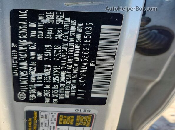 5XYPHDA53GG165036 2016 KIA SORENTO Silver 