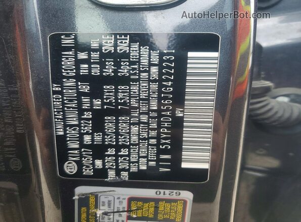 5XYPHDA56JG422231 2018 KIA SORENTO Серый 