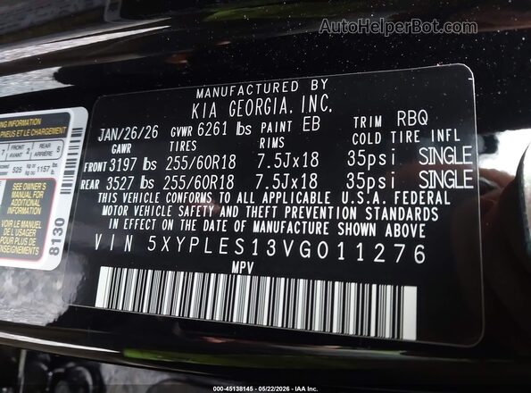 5XYPLES13VG011276 2027 KIA TELLURIDE Черный 