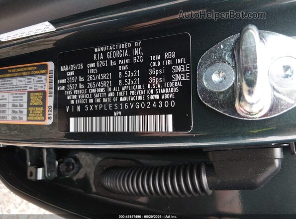 5XYPLES16VG024300 2027 KIA TELLURIDE Green Vista del compartimento del motor