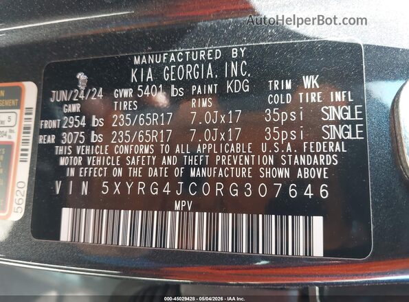 5XYRG4JC0RG307646 2024 KIA SORENTO Gray ძრავის განყოფილების ხედი