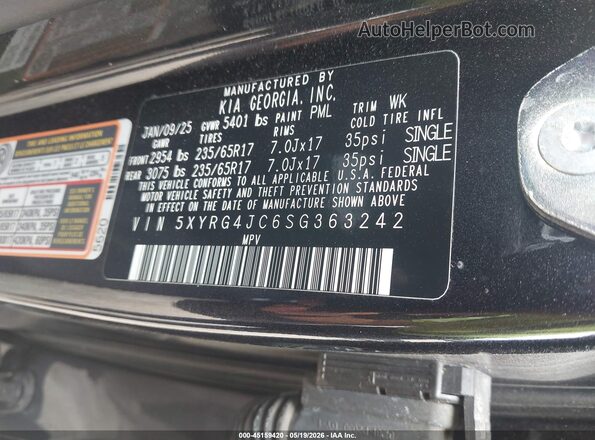 5XYRG4JC6SG363242 2025 KIA SORENTO Black Widok komory silnika