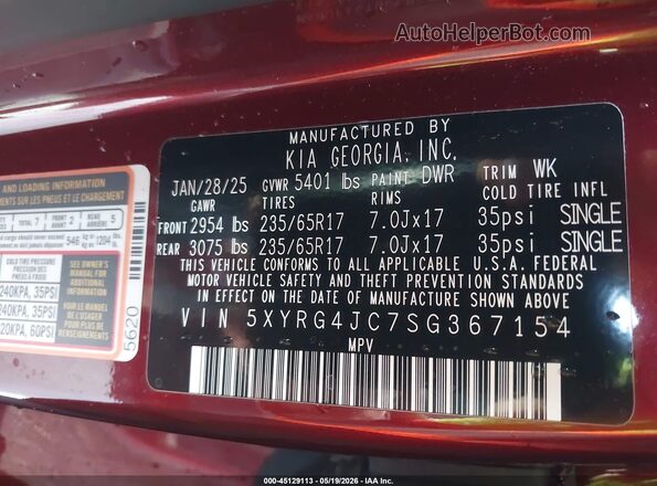 5XYRG4JC7SG367154 2025 KIA SORENTO Red Widok komory silnika