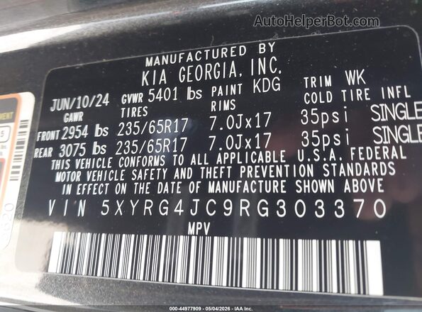 5XYRG4JC9RG303370 2024 KIA SORENTO Gray Engine compartment view