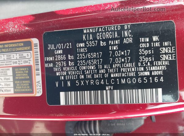 5XYRG4LC1MG065164 2021 KIA SORENTO Red Вид підкапотного простору