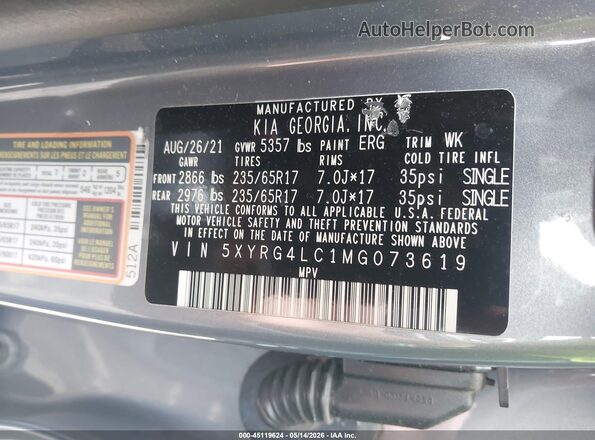5XYRG4LC1MG073619 2021 KIA SORENTO Light Blue 