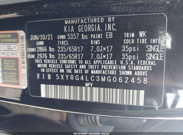 5XYRG4LC3MG062458 2021 KIA SORENTO Black ძრავის განყოფილების ხედი