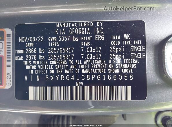 5XYRG4LC8PG166058 2023 KIA SORENTO Gray 