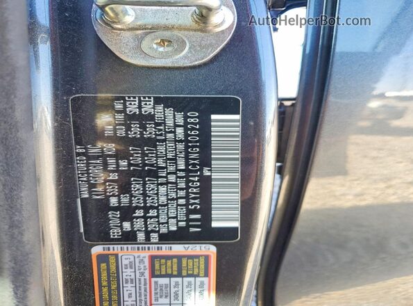 5XYRG4LCXNG106280 2022 KIA SORENTO Gray VIN კოდის სტიკერის ხედი