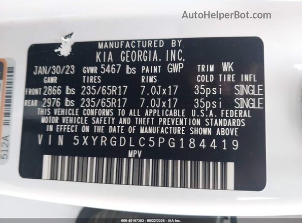 5XYRGDLC5PG184419 2023 KIA SORENTO White 