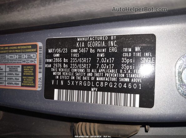 5XYRGDLC8PG204601 2023 KIA SORENTO Gray 
