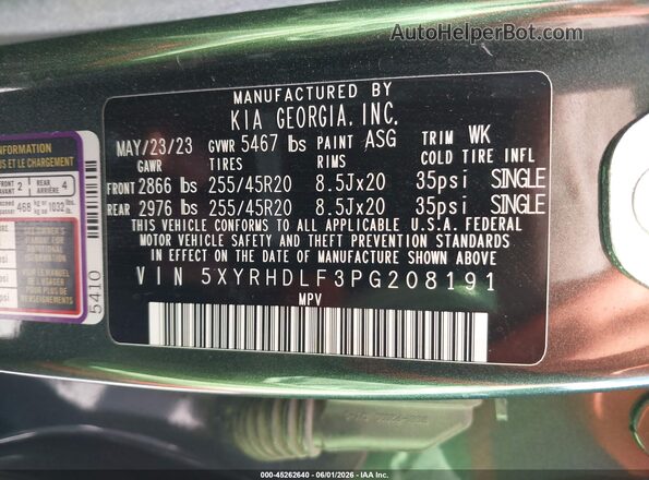 5XYRHDLF3PG208191 2023 KIA SORENTO Green Widok komory silnika