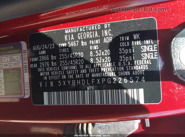 5XYRHDLFXPG226574 2023 KIA SORENTO Red Engine compartment view