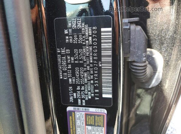5XYRKDJF8RG303708 2024 KIA SORENTO Black VIN კოდის სტიკერის ხედი