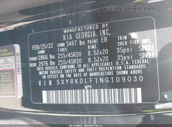 5XYRKDLF1NG109030 2022 KIA SORENTO Black Vista del compartimento del motor