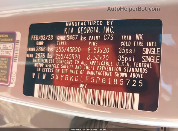 5XYRKDLF5PG185725 2023 KIA SORENTO Gray 