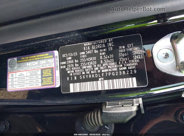 5XYRKDLF7PG238229 2023 KIA SORENTO Black 