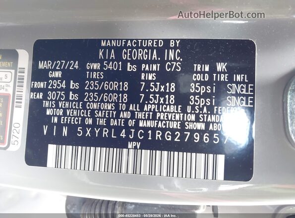 5XYRL4JC1RG279657 2024 KIA SORENTO Gray Widok komory silnika
