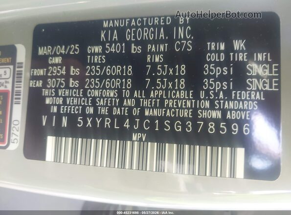 5XYRL4JC1SG378596 2025 KIA SORENTO Gray Vista del compartimento del motor
