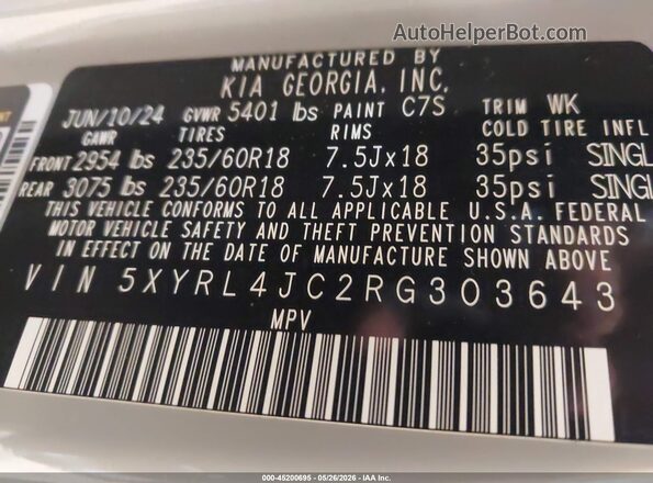 5XYRL4JC2RG303643 2024 KIA SORENTO Серый Вид подкапотного пространства