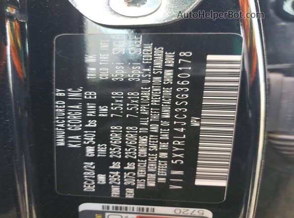 5XYRL4JC3SG360178 2025 KIA SORENTO Black 