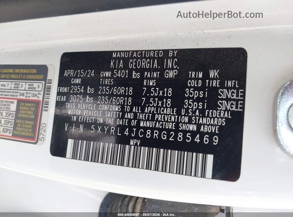 5XYRL4JC8RG285469 2024 KIA SORENTO White Вид підкапотного простору