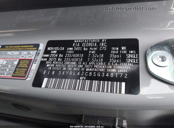 5XYRL4JC8SG348172 2025 KIA SORENTO Gray Widok komory silnika