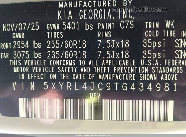 5XYRL4JC9TG434981 2026 KIA SORENTO Gray Engine compartment view