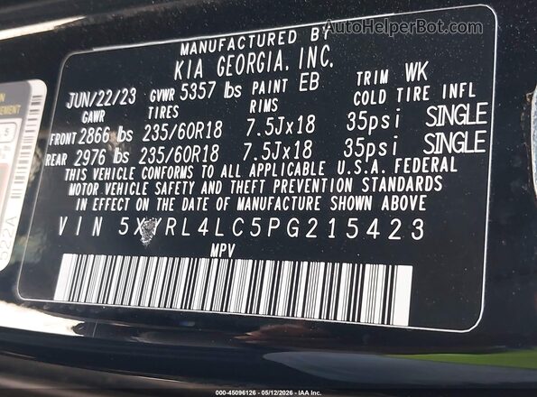 5XYRL4LC5PG215423 2023 KIA SORENTO Black Շարժիչի բաժամունքի տեսք