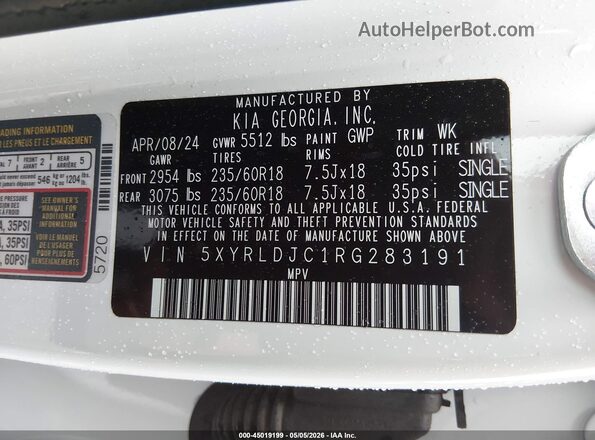 5XYRLDJC1RG283191 2024 KIA SORENTO White Вид підкапотного простору
