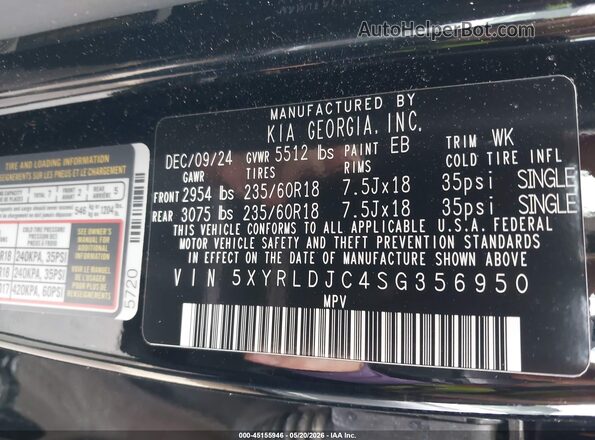 5XYRLDJC4SG356950 2025 KIA SORENTO Black ძრავის განყოფილების ხედი