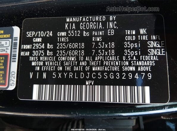 5XYRLDJC5SG329479 2025 KIA SORENTO Black Engine compartment view