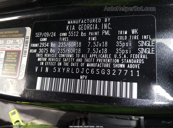 5XYRLDJC6SG327711 2025 KIA SORENTO Black Vista del compartimento del motor