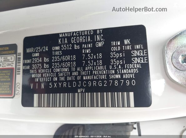 5XYRLDJC9RG278790 2024 KIA SORENTO White Вид підкапотного простору