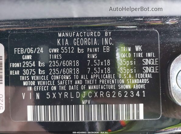 5XYRLDJCXRG262341 2024 KIA SORENTO Black Вид підкапотного простору
