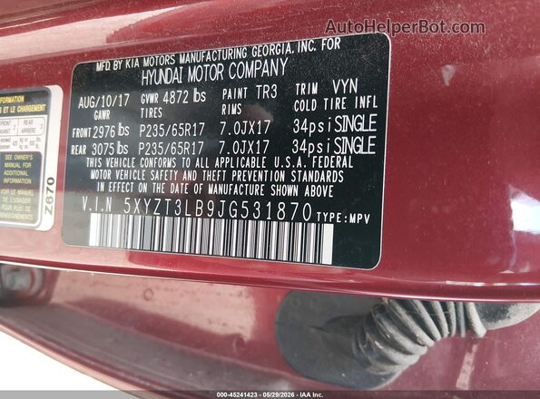 5XYZT3LB9JG531870 2018 HYUNDAI SANTA FE SPORT Red Շարժիչի բաժամունքի տեսք