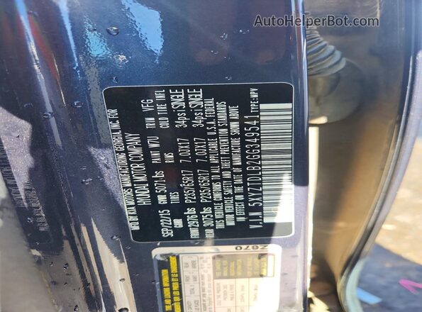 5XYZTDLB2GG349541 2016 HYUNDAI SANTA Blue Vista de la etiqueta del VIN