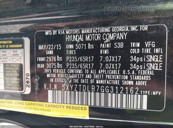 5XYZTDLB7GG312162 2016 HYUNDAI SANTA FE SPORT Черный Вид подкапотного пространства