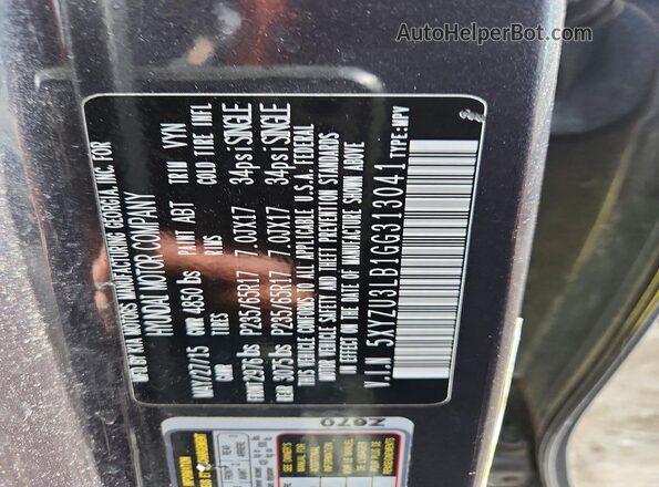5XYZU3LB1GG313041 2016 HYUNDAI SANTA Gray VIN կոդի պիտակի տեսք