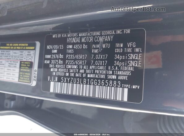5XYZU3LB1GG365883 2016 HYUNDAI SANTA FE SPORT Gray Вид підкапотного простору