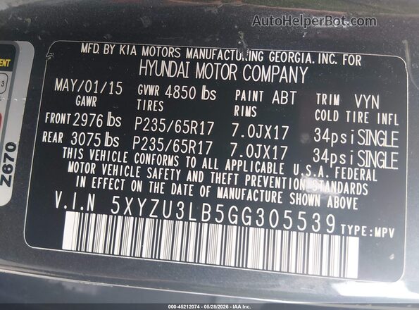 5XYZU3LB5GG305539 2016 HYUNDAI SANTA FE SPORT Gray Vista del compartimento del motor