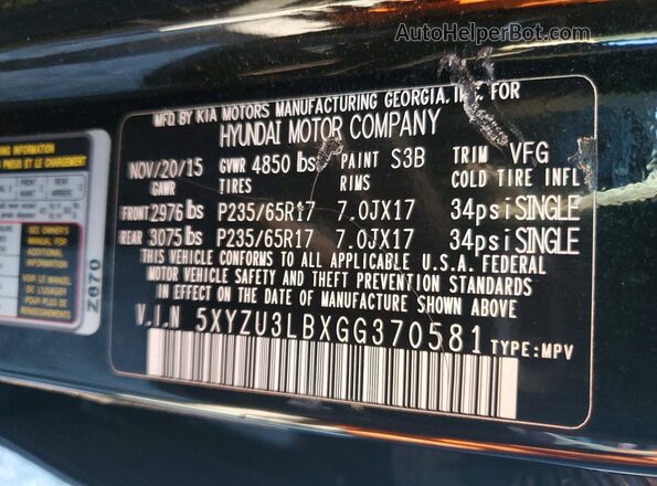 5XYZU3LBXGG370581 2016 HYUNDAI SANTA Black VIN კოდის სტიკერის ხედი