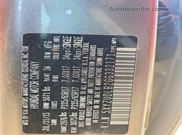 5XYZUDLB2GG332171 2016 HYUNDAI SANTA Желто-коричневый Панорамный вид салона 360°
