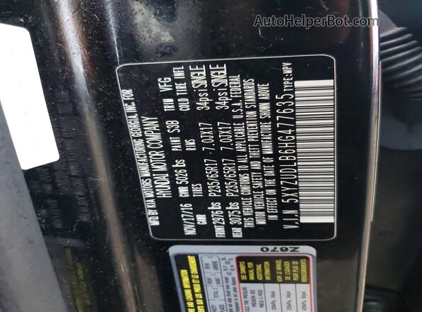 5XYZUDLB6HG477635 2017 HYUNDAI SANTA Black Вид наклейки з VIN-кодом