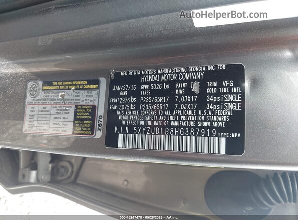 5XYZUDLB8HG387919 2017 HYUNDAI SANTA FE SPORT Серебряный Вид подкапотного пространства