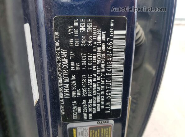 5XYZUDLBXHG484667 2017 HYUNDAI SANTA Blue Widok komory silnika