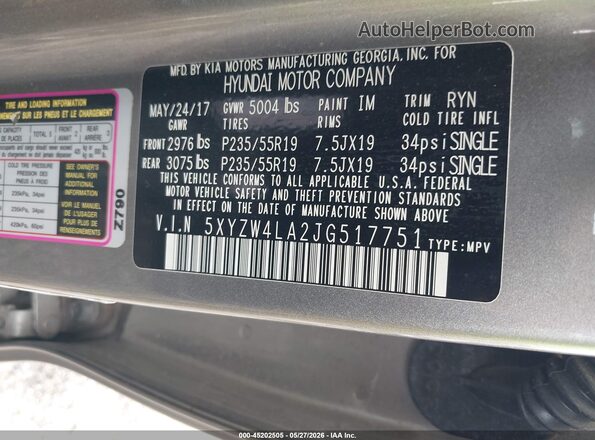 5XYZW4LA2JG517751 2018 HYUNDAI SANTA FE SPORT Gray ძრავის განყოფილების ხედი