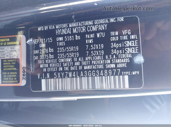 5XYZW4LA3GG348977 2016 HYUNDAI SANTA FE SPORT Navy Вид підкапотного простору