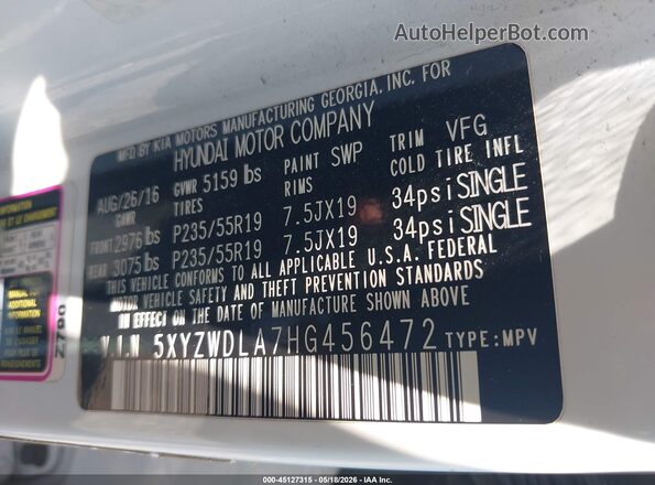 5XYZWDLA7HG456472 2017 HYUNDAI SANTA FE SPORT Белый Вид подкапотного пространства