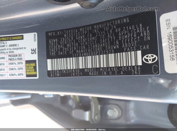 5YFB4MDE0SP237929 2025 TOYOTA LL Light Blue Vista del compartimento del motor